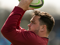 Jamie George of Saracens warms up ahead to the Greene King IPA Championship match between Saracens and Bedford Blues at Allianz Park, London...