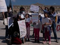 Protest by teachers at Syntagma square against the online lessons in Athens, Greece on April 11, 2021. (