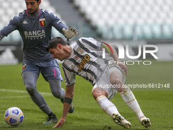 Alvaro Morata of Juventus FC and Mattia Perin of Genoa CFC compete for the ball during the Serie A football match between Juventus FC and Ge...