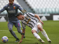 Alvaro Morata of Juventus FC and Mattia Perin of Genoa CFC compete for the ball during the Serie A football match between Juventus FC and Ge...