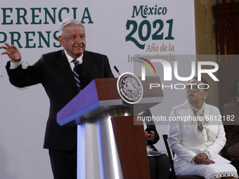 Mexico’s President Lopez Obrador speaks next to  Secretary of Security and Citizen Protection of Mexico, Rosa Icela Rodriguez  during a Dail...