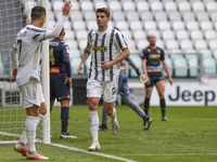Alvaro Morata of Juventus FC celebrates after scoring with Cristiano Ronaldo during the Serie A football match between Juventus FC and Genoa...