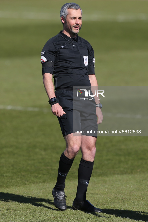 Referee Sebastian Stockbridge during the Sky Bet League 2 match between Barrow and Carlisle United at Holker Street, Barrow-in-Furness, Engl...