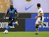 Romelu Lukaku of FC Internazionale in action during the Serie A match between FC Internazionale  and Cagliari Calcio at Stadio Giuseppe Meaz...