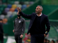 FC Famalicao's head coach Ivo Vieira gestures during the Portuguese League football match between Sporting CP and FC Famalicao at Jose Alval...