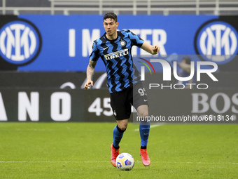 Alessandro Bastioni of FC Internazionale in action during the Serie A match between FC Internazionale  and Cagliari Calcio at Stadio Giusepp...