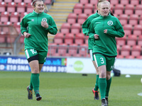 L-R Megan Fox of Chichester and Selsey Ladies FC and Jess Burke of Chichester and Selsey Ladies FC during the pre-match warm-up  during The...