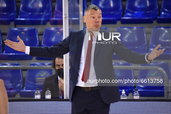 Sarunas Jasikevicius during the match between FC Barcelona and Real Madrid, corresponding to the week 30 of the Liga Endesa, played at the P...