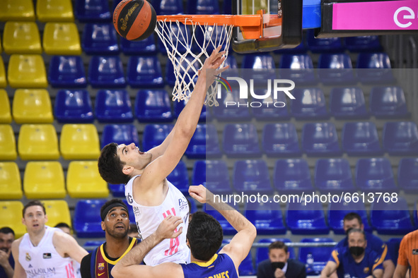 Tristan Vukcevic during the match between FC Barcelona and Real Madrid, corresponding to the week 30 of the Liga Endesa, played at the Palau...