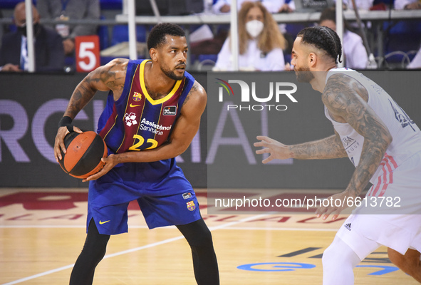 Cory Higgins and Jeffery Taylor during the match between FC Barcelona and Real Madrid, corresponding to the week 30 of the Liga Endesa, play...