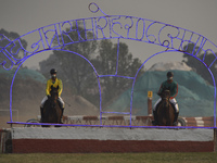 Nepalese Army Horse Cavalry perform horse riding skills during Ghode Jatra or the 'Festival of Horse' celebrated at the Army Pavilion, Kathm...