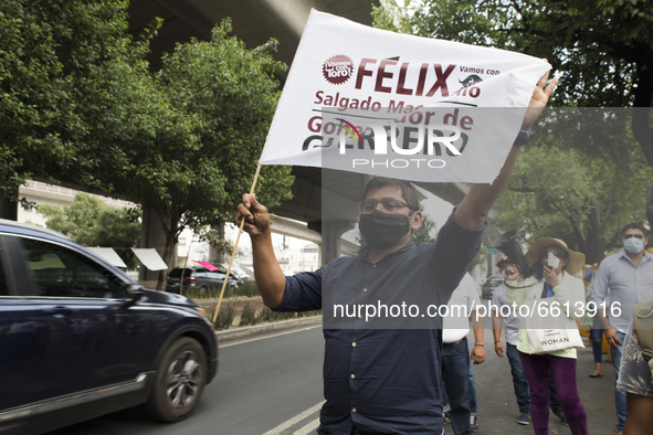Felix Salgado Macedonio, candidate of the Morena political party for governor of Guerrero, and dozens of his supporters, carried out  a cara...