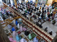 Muslims perform the third tarawih prayer in the month of Ramadan 1442 Hijriah at the Sabiilul Muhtadin Karampe Mosque, Palu City, Central Su...