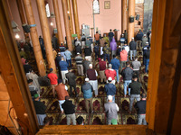 Kashmiri muslims offer prayers while observing Covid-19 SOP's in Kashmir's grand mosque Jamia Masjid in Old City Srinagar, Indian Administer...
