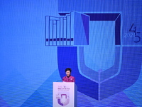 Hong Kong Chief Executive Carrie Lam speaks during the opening ceremony of the National Security Education Day, In Hong Kong, Thursday, Apri...