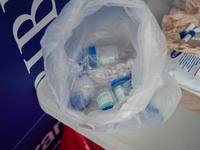 A bag of sealed medical exam test containers at the Transmilenio Bus Hub Portal el Dorado on April 15, 2021, in Bogota, Colombia amid a new...