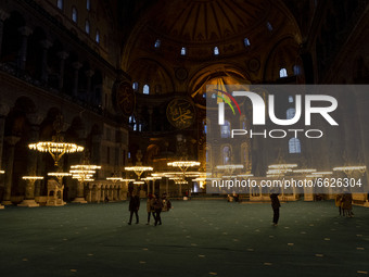 People visit Hagia Sophia Grand Mosque on April 16 2021. Measures taken within the scope of the coronavirus in Turkey, except for the touris...