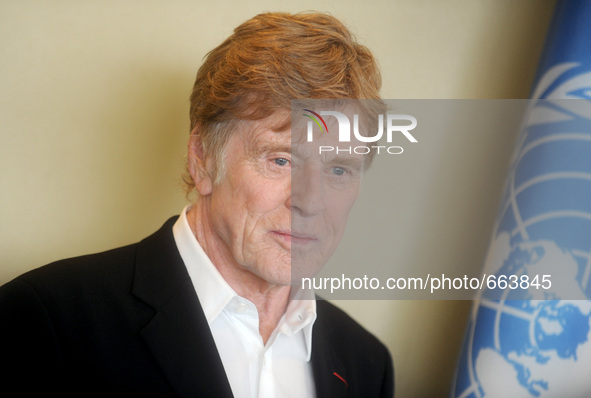 Actor Robert Redford holds a press conference and attends the General Assembly's High-Level Climate Change meeting at the United Nations on...
