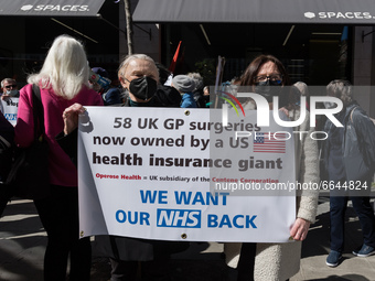 LONDON, UNITED KINGDOM - APRIL 22, 2021: Doctors, members of the trade unions and health campaigners stage a protest against GP practices be...