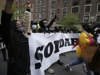 Demonstrators march through the streets against racism and inequality in the theater industry on April 22, 2021 in New York City, USA. Publi...