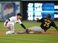 Pittsburgh Pirates' Gregory Polanco beats the pickoff throw to New York YankeesDetroit Tigers' Jose Iglesias, to steal second base in the se...
