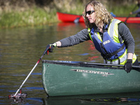 Scottish Greens co-leader Lorna Slater meets with volunteers picking up litter from the canal during a visit to Bridge8 Hub on April 25, 202...