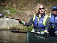 Scottish Greens co-leader Lorna Slater and Green councillor Gavin Corbett meet with volunteers picking up litter from the canal during a vis...