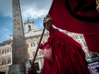 Social and environmental movements protesting in front of the Chamber of Deputies in Rome, Italy, on April 26, 2021 against the policies of...