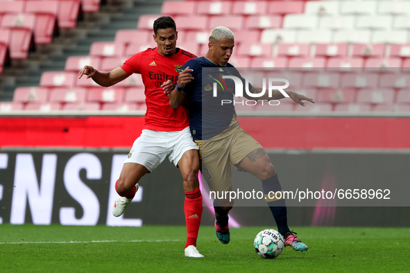 Lucas Verissimo of SL Benfica (L) vies with Cryzan of CD Santa Clara during the Portuguese League football match between SL Benfica and CD S...