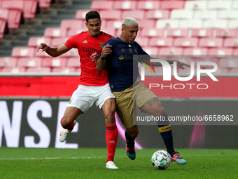 Lucas Verissimo of SL Benfica (L) vies with Cryzan of CD Santa Clara during the Portuguese League football match between SL Benfica and CD S...