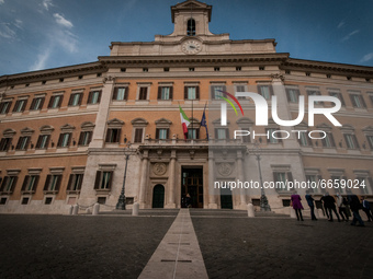 Chamber of Deputies outside during the communication on the recovery plan  on April 26, 2021 in Rome, Italy. (
