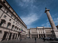 A view of Palazzo Chigi, seat of the Italian Government, during the discussion of the Recovery Plan in the Chamber of Deputies. on April 26,...