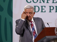 Mexico's President Andres Manuel Lopez Obrador speaks about COVID-19 vaccination program around the world during his daily morning press con...