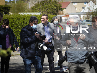 Scottish Conservative Leader Douglas Ross takes to the streets to leaflet in areas around Firrhill on April 30, 2021 in Edinburgh, Scotland....