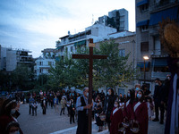 Athens, Greece, April 30th, 2021 -Τhe procession of the bier of Christ at the courtyard outside Agios Spyridon church in Athens in Athens, G...