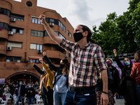 Pablo Iglesias and the rest of the participants in the Unidas Podemos electoral act for the Madrid elections on May 4 in the Plaza Roja de V...