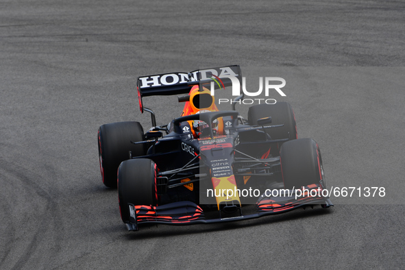 Max Verstappen of Red Bull Racing Honda drive his RB16B single-seater during free practice of Portuguese GP, third round of Formula 1 World...