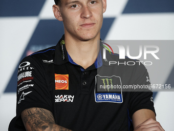 Fabio Quartararo (20) of France and Monster Energy Yamaha MotoGP during the press conference after the qualifying of Gran Premio Red Bull de...