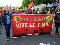 Kurdish procession during the May Day demonstration in Paris during the International Workers Day, in Paris, France, on May 1, 2021. (