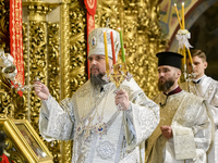 Metropolitan Epifaniy, head of the Orthodox Church of Ukraine, holds the Easter Liturgy in the St Michael's Golden-Domed Cathedral in Kyiv,...
