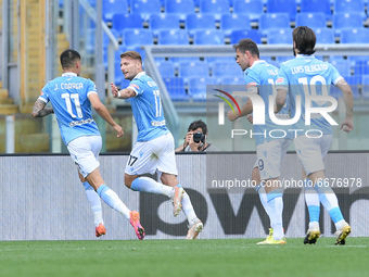 Ciro Immobile of SS Lazio celebrates scoring second goal during the Serie A match between SS Lazio and Genoa CFC at Stadio Olimpico, Rome, I...