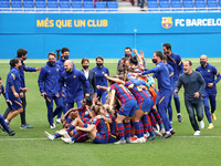 FC Barcelona players celberation at the end of the match between FC Barcelona and PSG, corresponding to the second match of the semifinals o...