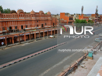 Ramganj Bazar wears a deserted look during COVID-induced lockdown in Jaipur ,Rajasthan, India, Sunday,May 02,2021.(