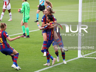 Lieke Martens goal celebration during the match between FC Barcelona and PSG, corresponding to the second match of the semifinals of the Wom...