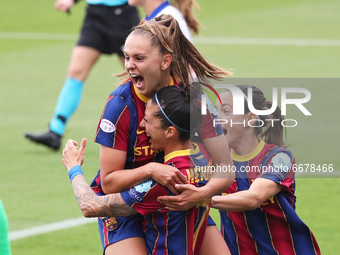 Lieke Martens goal celebration during the match between FC Barcelona and PSG, corresponding to the second match of the semifinals of the Wom...