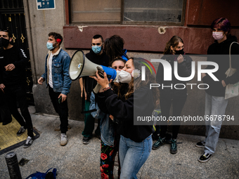 Social groups, among which are Fridays For Future and members of the CSO Ingobernable, occupy a building in the center of Madrid. The buildi...
