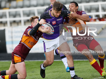 
 Sam Wilde of Newcastle Thunder drives forward during the BETFRED Championship match between Newcastle Thunder and Batley Bulldogs at Kings...