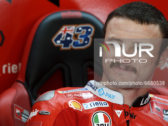 Jack Miller (43) of Australia and Ducati Lenovo Team sitting inside his box during the MotoGP test day at Circuito de Jerez - Angel Nieto on...