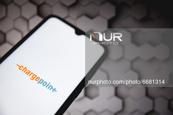 In this photo illustration a ChargePoint logo seen displayed on a smartphone screen in Athens, Greece on May 3, 2021. (Photo illustration by...