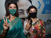 Trinamool Congress win Candidates and Actress Lovely Moitra ( Left ) and Singer Aditi Munshi  of the West Bengal legislative assembly electi...